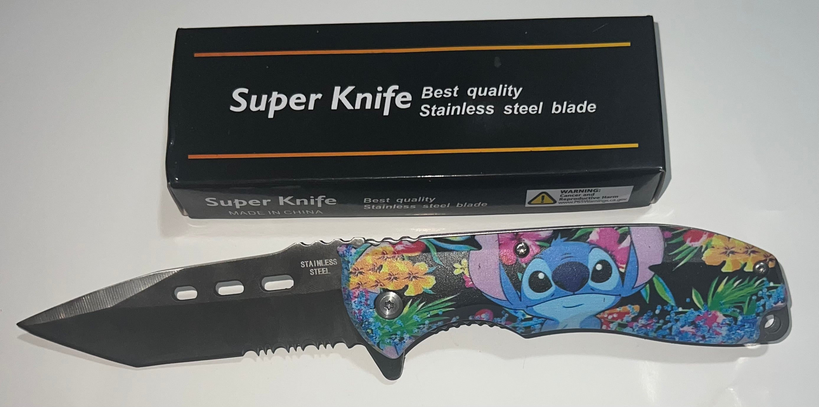 8" Lilo&Stitch Blade Spring Assisted Pocket Knife Folding Tactical Open Blade